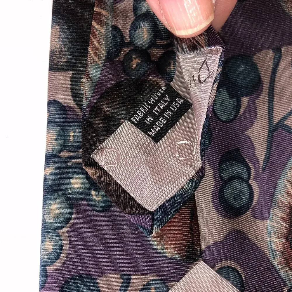 VTG Christian Dior Monsieur Italian Woven Silk Floral Pears Neck Tie Multicolor - Picture 4 of 5